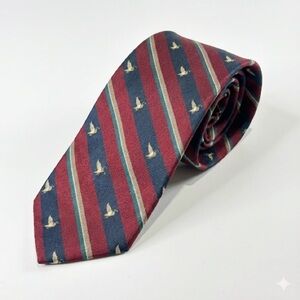 DAKS silk tie striped embroidered bird vintage prep